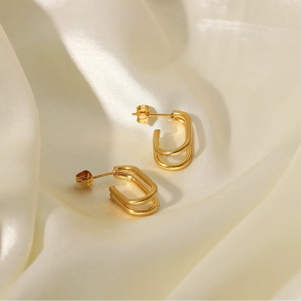 18K Gold Plated Double Layer Hoop Earrings - Picture 3 of 6